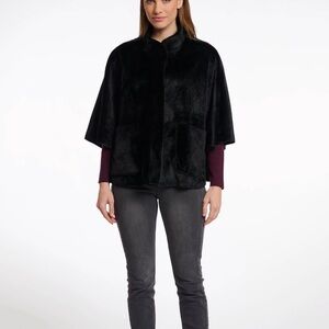 NWT Rino & Pelle Black Faux Fur Cape